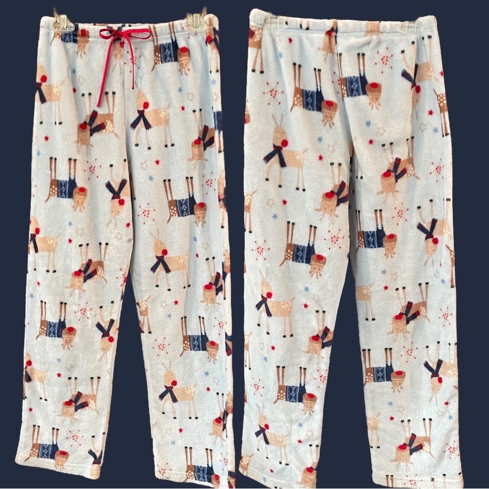 Noire Jasmine Rose Size S Cozy Fleece Baby Blue Reindeer Pajama Pants